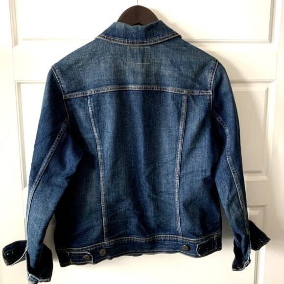 OLD NAVY Button Down Collared Dark Wash Blue Denim Jean Jacket Women's Size M - Picture 2 of 8